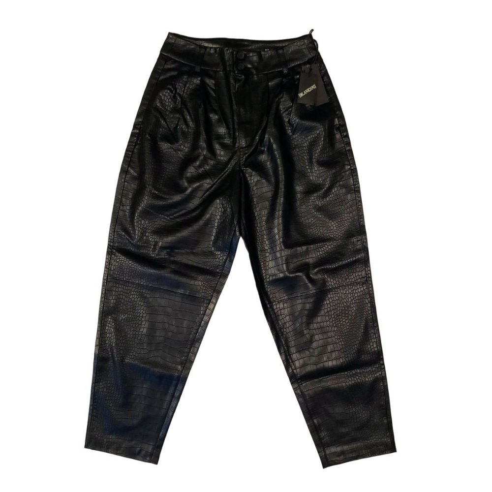 BLANKNYC Nwt Faux Crocodile Leather Pants 26 Pleated High Waist Black - Picture 3 of 11